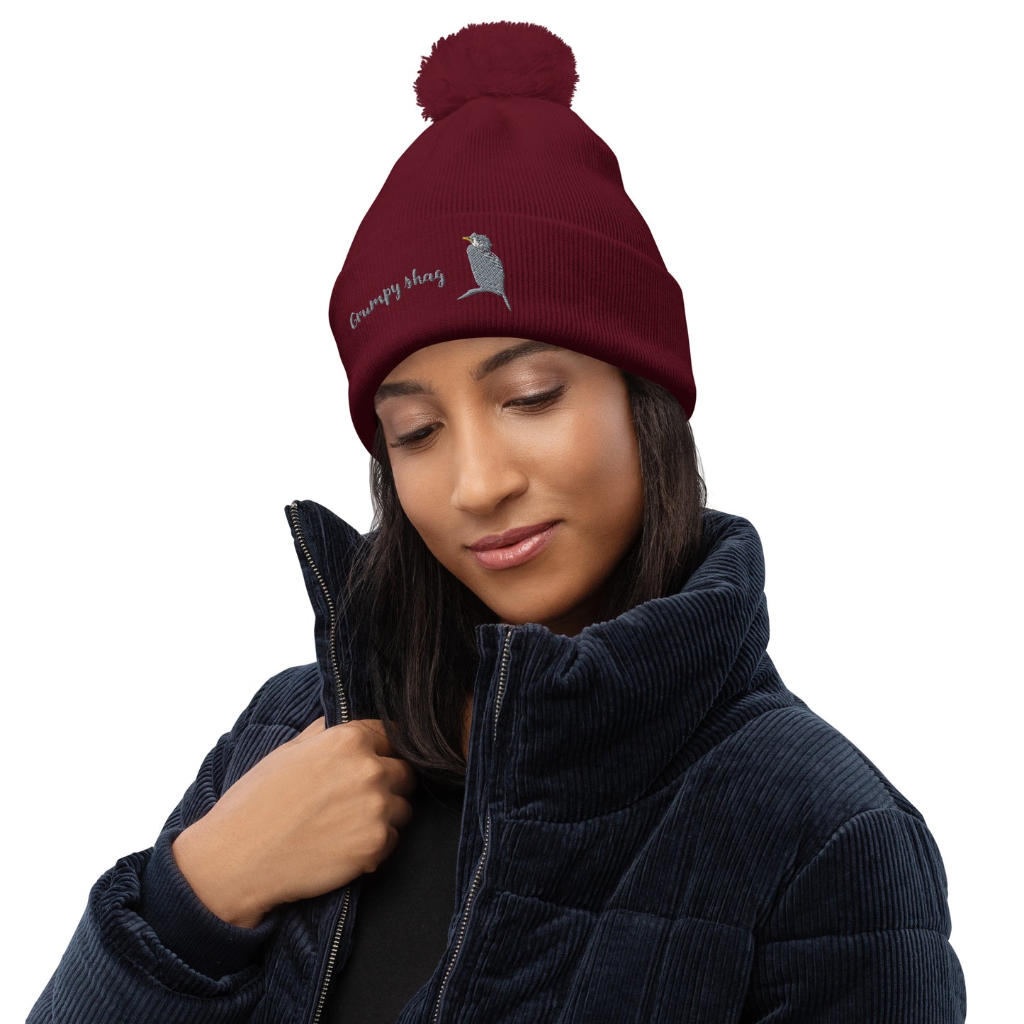 Grumpy shag double layer Pom pom beanie