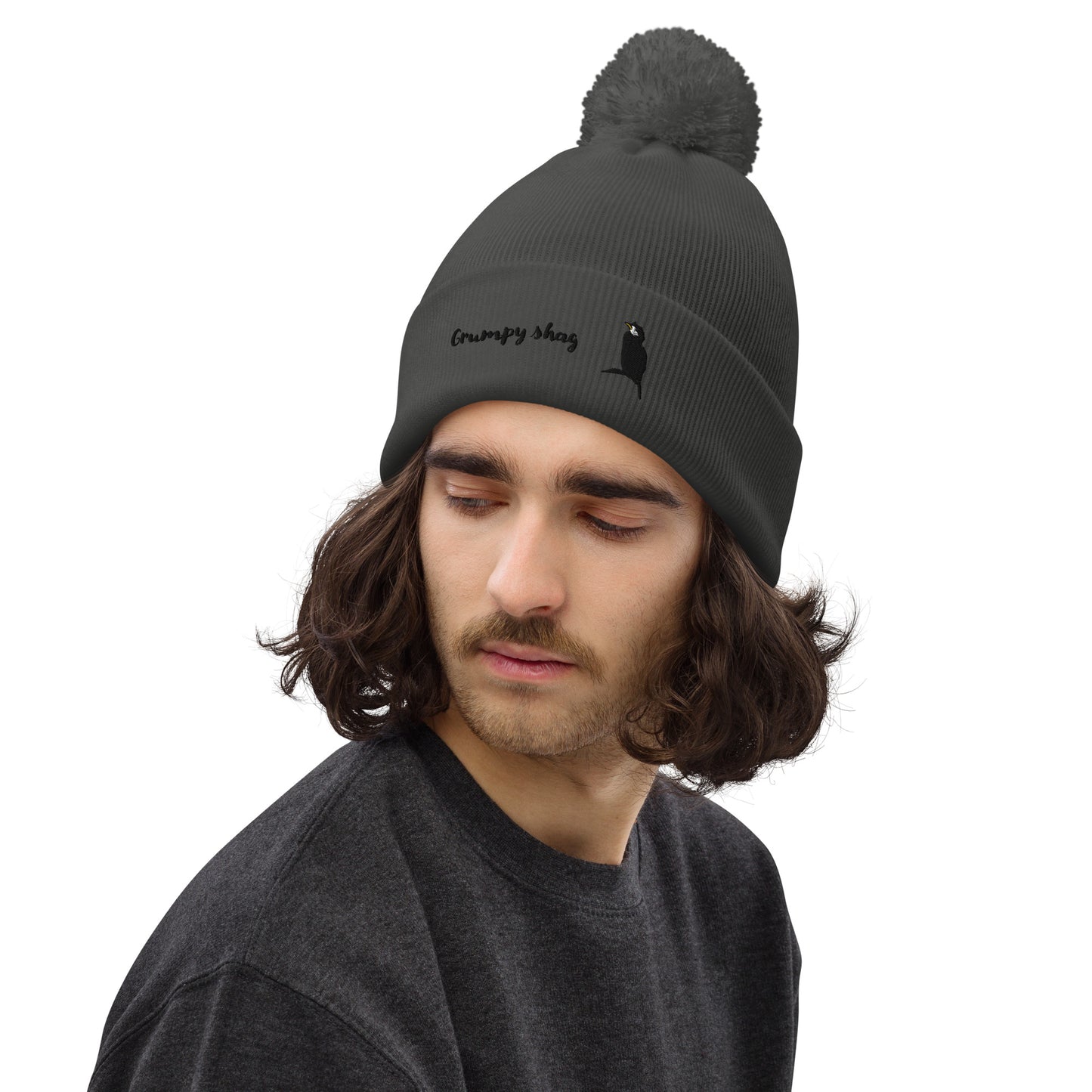 Grumpy shag double layer Pom pom beanie