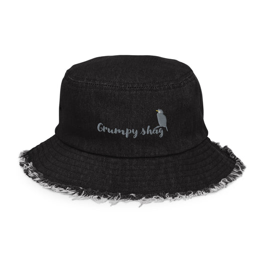 Grumpy shag Distressed denim bucket hat